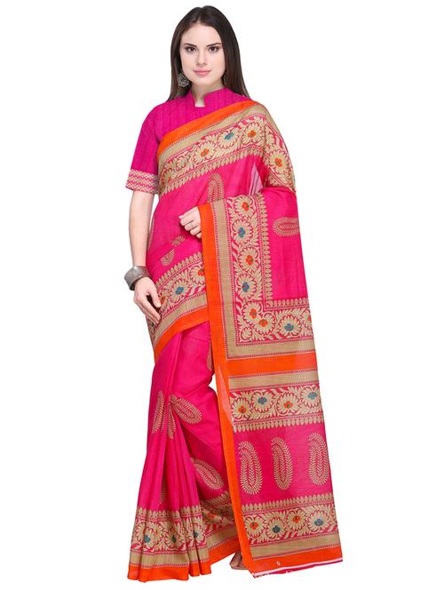 contrast bordered printed saree with blouse - 19424095 - Very Small Image - 1
