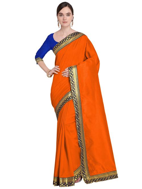 contrast bordered plain saree with blouse - 19424109 - Very Small Image - 1