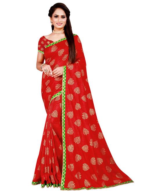 contrast bordered printed saree - 19424134 - Very Small Image - 1