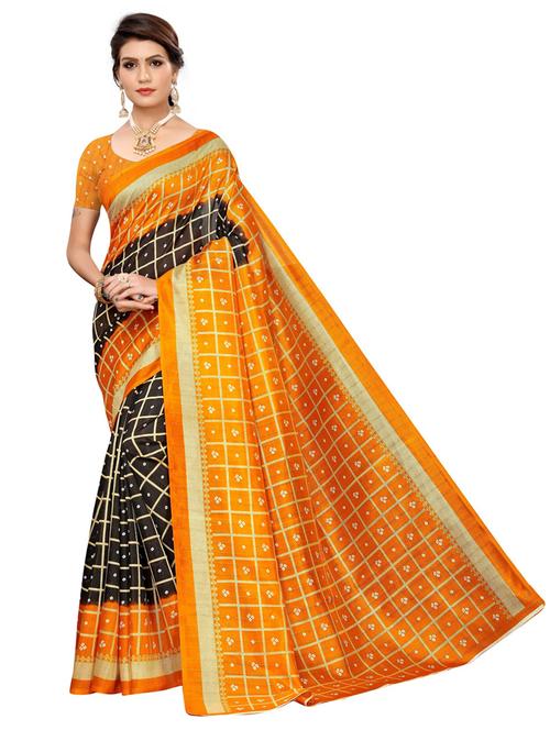 women's bandhani orange colored saree with blouse - 19424135 - Very Small Image - 1