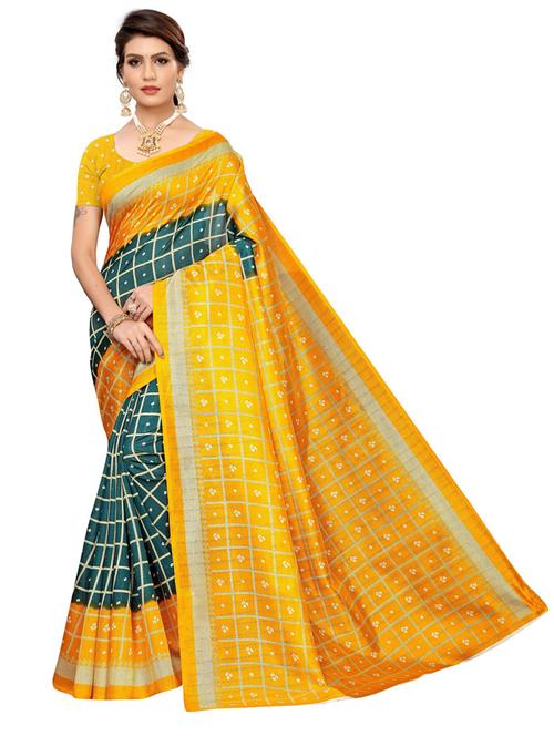 women's bandhani bottle green colored saree with blouse - 19424154 - Very Small Image - 1