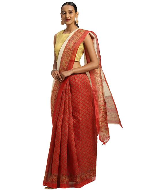 contrast bordered woven saree - 19424177 - Very Small Image - 1