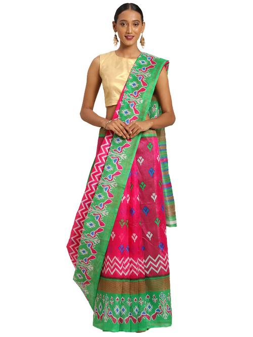 contrast bordered woven saree with blouse - 19424181 - Very Small Image - 1