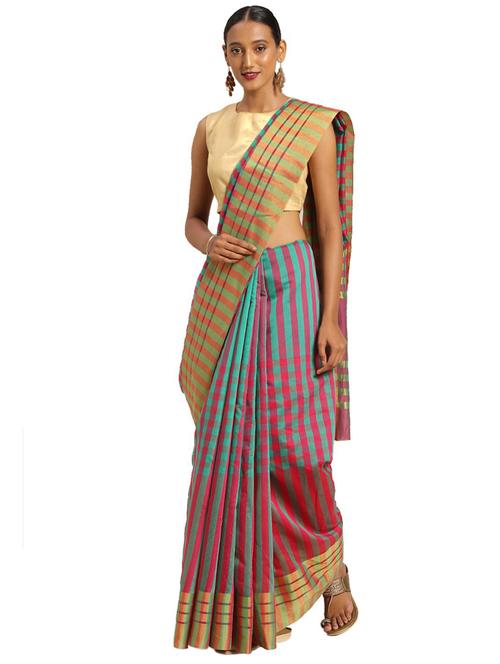 women's checks multi colored saree with blouse - 19424188 - Very Small Image - 1