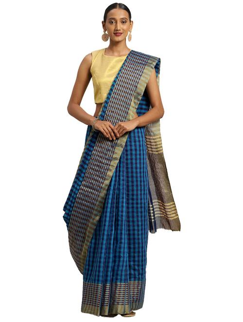 women checkered handloom saree with blouse - 19424195 - Very Small Image - 1