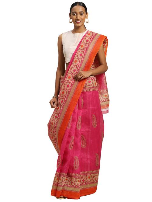 contrast bordered woven saree - 19424203 - Very Small Image - 1