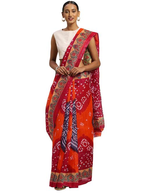 contrast bordered printed saree with blouse - 19424212 - Very Small Image - 1