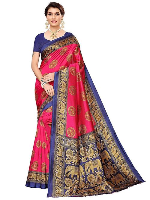 contrast bordered woven saree with blouse - 19427000 - Very Small Image - 1