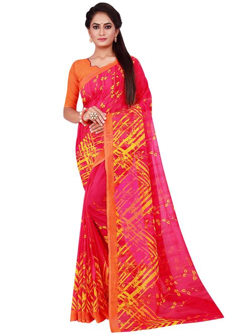 contrast bordered printed saree with blouse - 19427165 - Very Small Image - 1