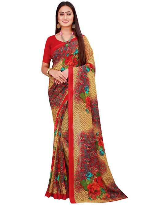 contrast bordered printed saree with blouse - 19427173 - Very Small Image - 1