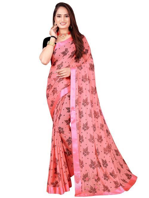 contrast bordered printed saree with blouse - 19427180 - Very Small Image - 1