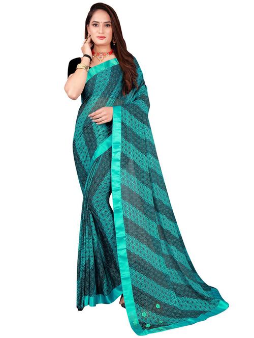 women's printed sea green colored saree - 19427196 - Very Small Image - 1