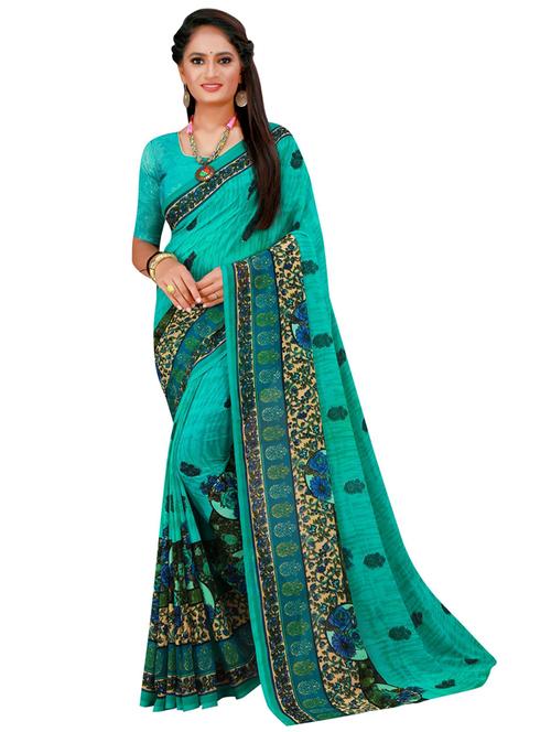 printed plain saree with blouse - 19427218 - Very Small Image - 1
