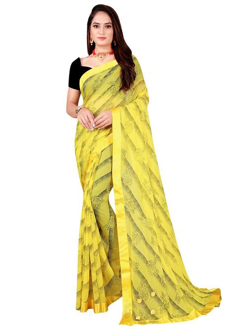 women's floral lemon colored saree with blouse - 19427239 - Very Small Image - 1