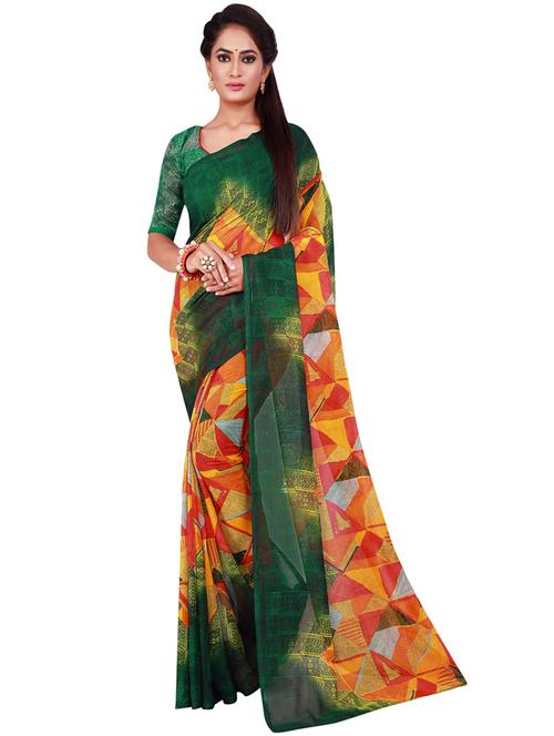 printed plain saree with blouse - 19427257 - Very Small Image - 1