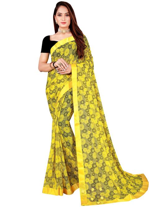 printed plain saree with blouse - 19427263 - Very Small Image - 1