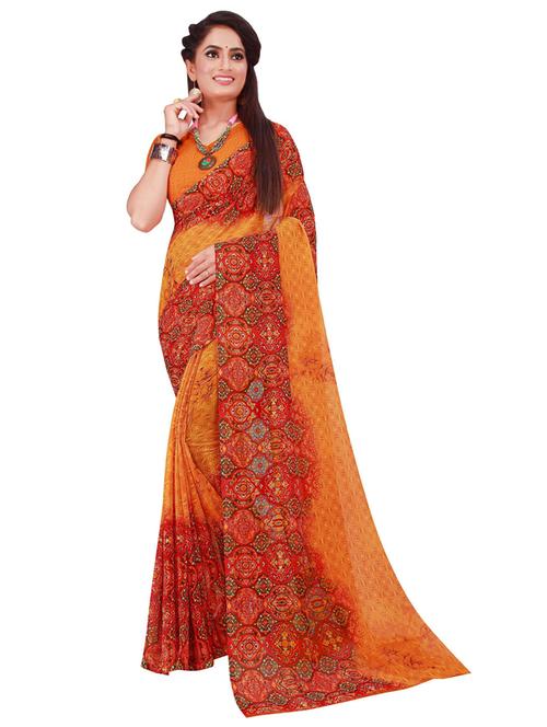 printed plain saree with blouse - 19427311 - Very Small Image - 1