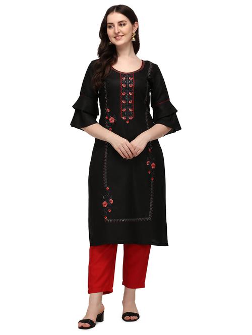 solid cotton blend straight kurta - 19427640 - Very Small Image - 1