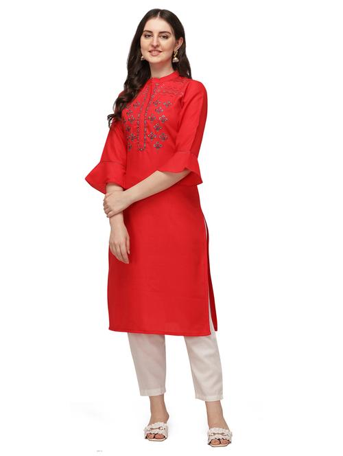 solids cotton blend a-line kurta - 19427665 - Very Small Image - 1