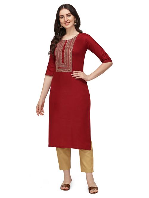 solids cotton blend a-line kurta - 19427667 - Very Small Image - 1