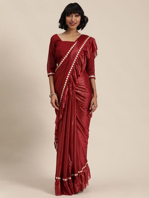 self design solid saree with blouse - 19429422 - Very Small Image - 1