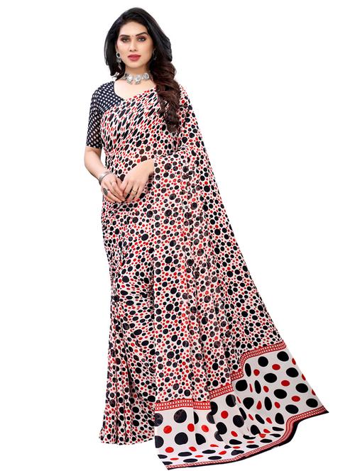 white printed saree with blouse - 19429832 - Very Small Image - 1