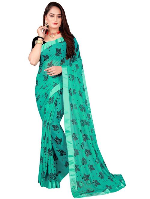 contrast bordered printed saree - 19429946 - Very Small Image - 1