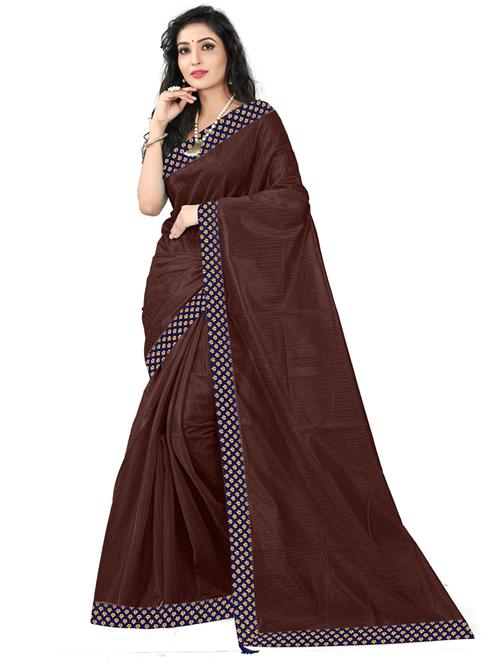 brown art silk plain saree with blouse - 19430001 - Very Small Image - 1