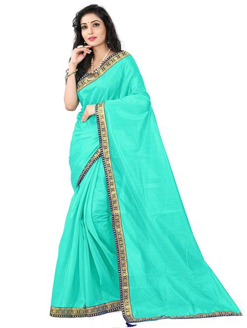 turquise plain saree - 19430006 - Very Small Image - 1