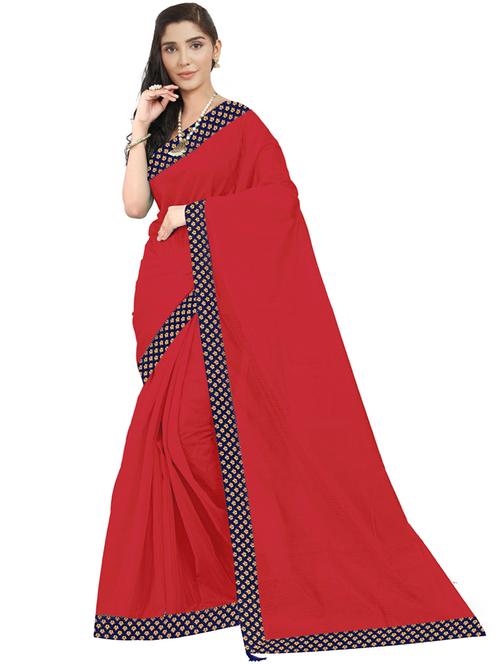 red plain saree - 19430016 - Very Small Image - 1
