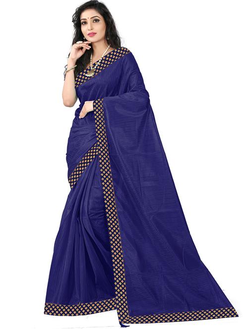 dark blue art silk plain saree with blouse - 19430022 - Very Small Image - 1