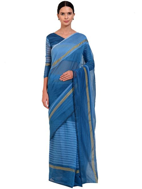 women's stripes light blue colored saree - 19430235 - Very Small Image - 1