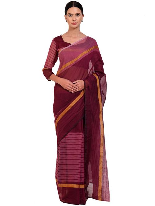 women's stripes maroon colored saree - 19430245 - Very Small Image - 1