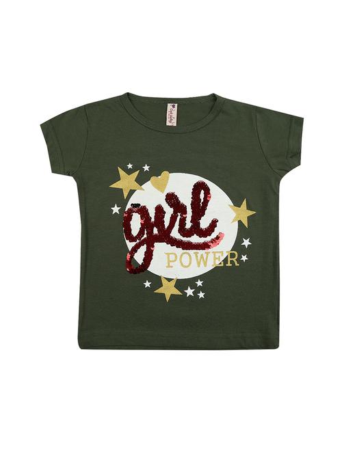 girls round neck front print t-shirt - 19430587 - Very Small Image - 1