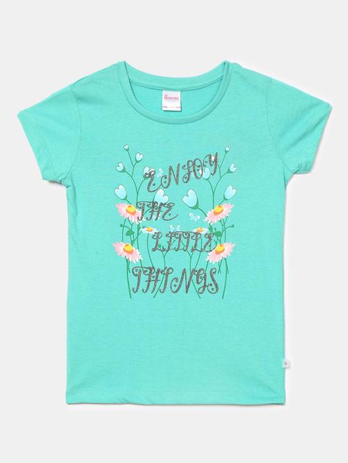 girls round neck front print t-shirt - 19430598 - Very Small Image - 1