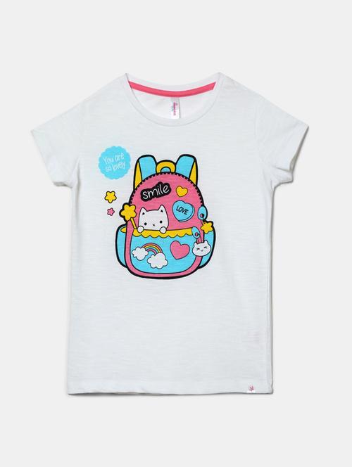 girls round neck front print t-shirt - 19430604 - Very Small Image - 1