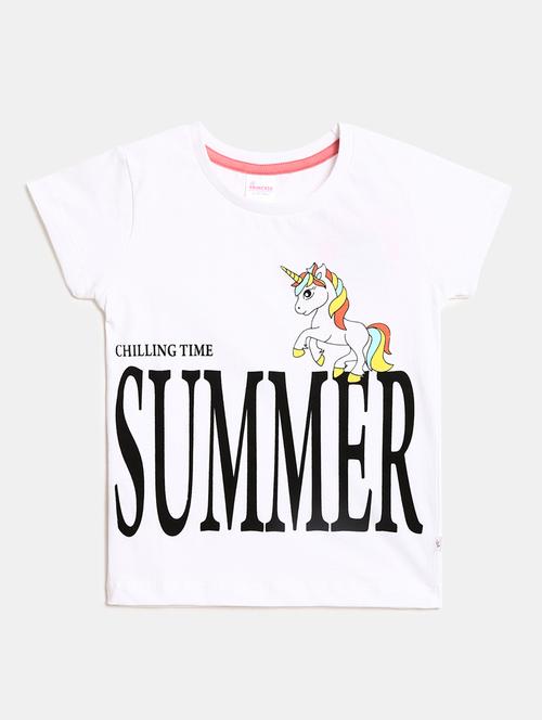 girls round neck front print t-shirt - 19430605 - Very Small Image - 1