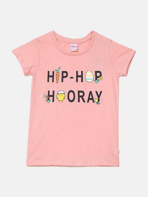 girls round neck front print t-shirt - 19430608 - Very Small Image - 1
