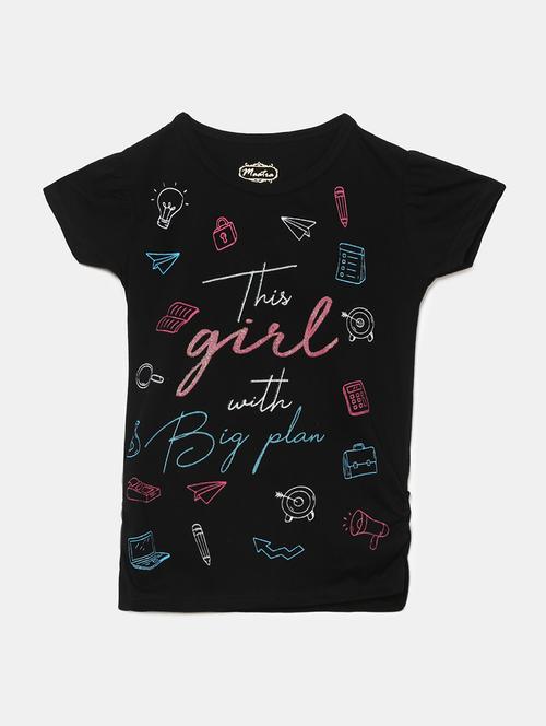 girls round neck front print t-shirt - 19430692 - Very Small Image - 1