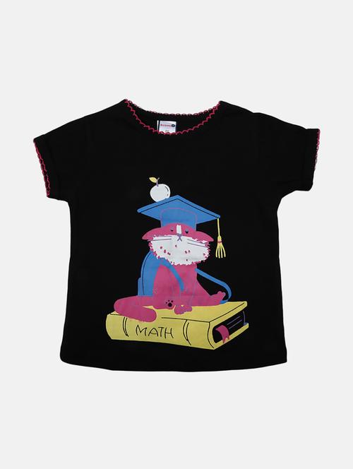 girls round neck front print t-shirt - 19430698 - Very Small Image - 1