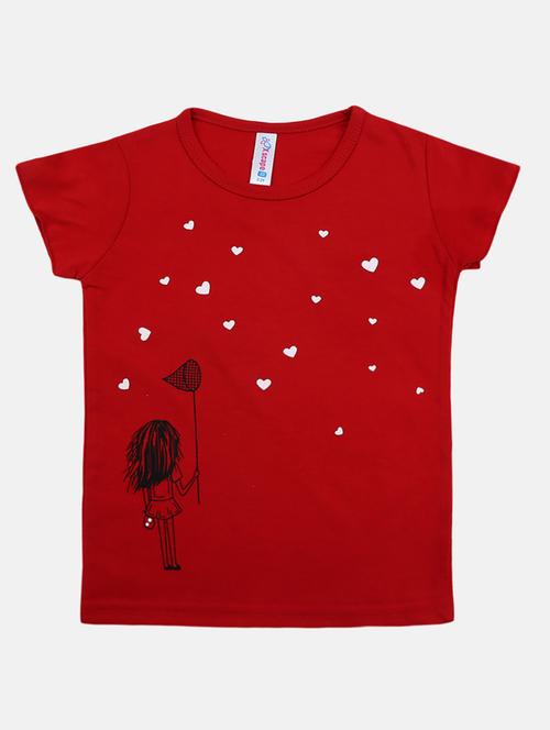girls round neck front print t-shirt - 19430717 - Very Small Image - 1