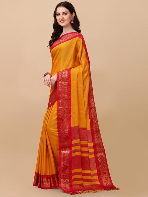 yellow self design saree - 19431605 - Very Small Image - 1