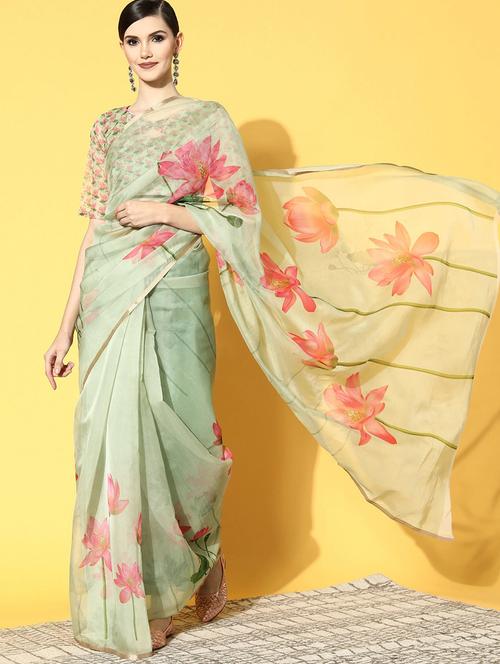 self design printed saree with blouse - 19431676 - Very Small Image - 1