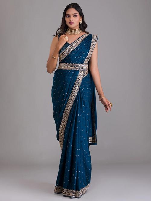 self design embroidered saree with blouse - 19431702 - Very Small Image - 1