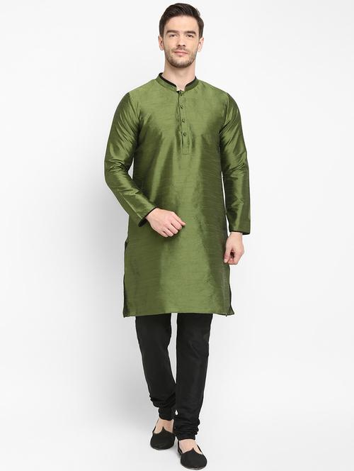 olive solid kurta pyjama set - 19432425 - Very Small Image - 1
