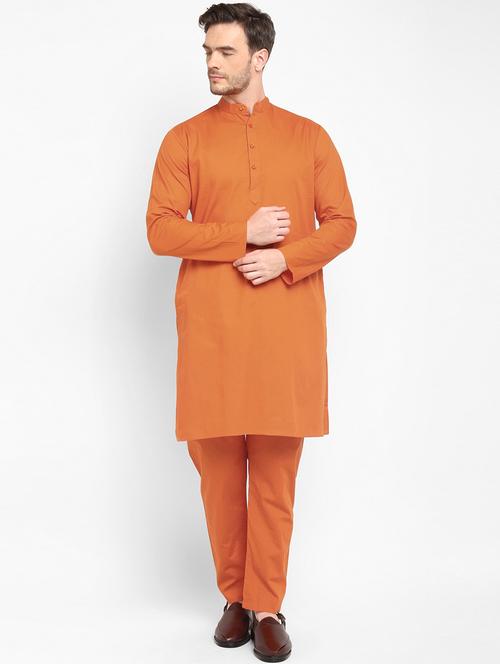 orange solid kurta pyjama set - 19432426 - Very Small Image - 1