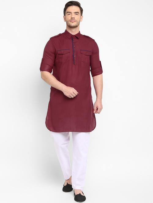 maroon solid kurta pyjama set - 19432490 - Very Small Image - 1