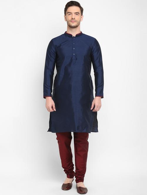 navy blue solid kurta pyjama set - 19432491 - Very Small Image - 1