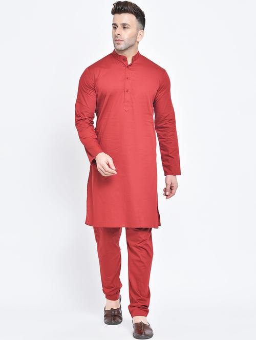 maroon solid kurta pyjama set - 19432513 - Very Small Image - 1