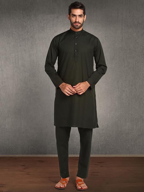 olive solid kurta pyjama set - 19432525 - Very Small Image - 1